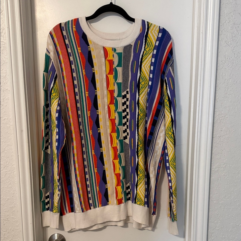 PacSun Multicolor Geometric Stripe Crewneck Sweater